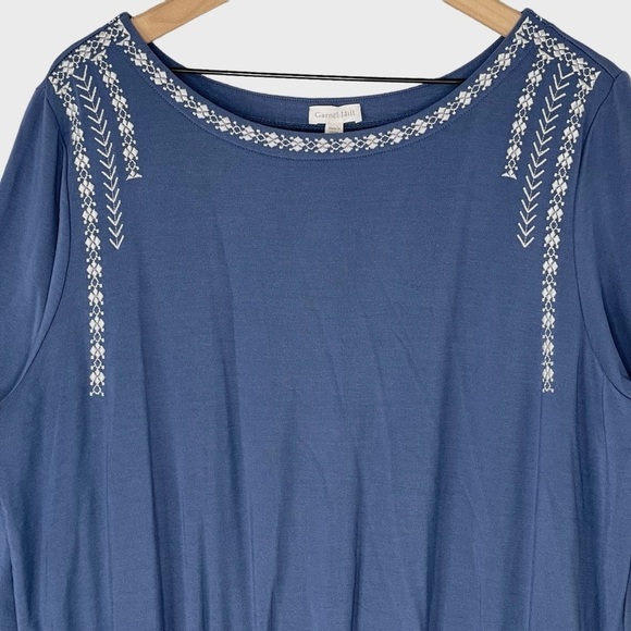 Garnet Hill Dress XL Casual Pull On 3/4 Sleeve Cottagecore Boho Embroidered Soft - Picture 2 of 12